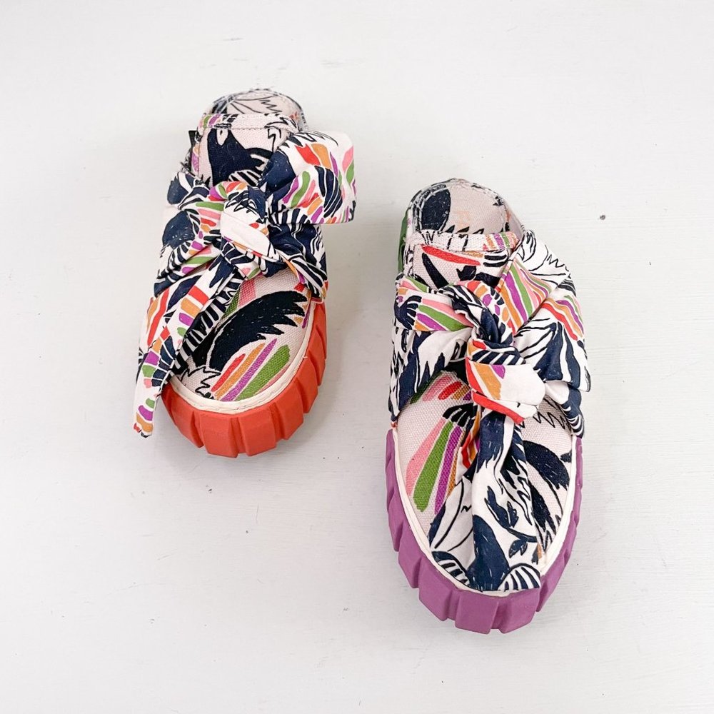 Farm Rio Birds Platform Mule Sneaker with Bow Slip-On Open Back US Size 8